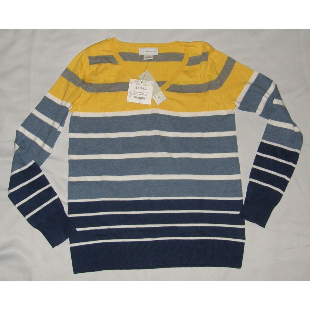 LIZ CLAIBORNE Striped Sz Small Casual or Dress Stretchy Lightweight Sweater NEW